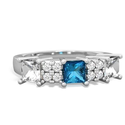 London Topaz Three Stone Diamond Cluster 14K White Gold ring R2592