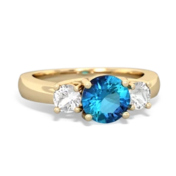 London Topaz Three Stone Round Trellis 14K Yellow Gold ring R4018