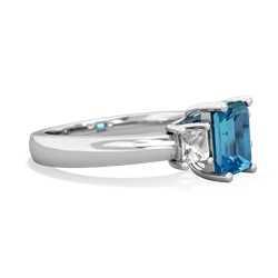 London Topaz Three Stone Emerald-Cut Trellis 14K White Gold ring R4021