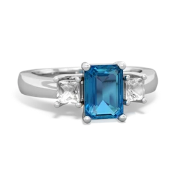 London Topaz Three Stone Emerald-Cut Trellis 14K White Gold ring R4021