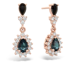 Onyx Halo Pear Dangle 14K Rose Gold earrings E1882