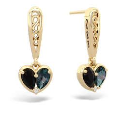 Onyx Filligree Heart 14K Yellow Gold earrings E5070