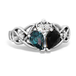 Onyx 'One Heart' Celtic Knot Claddagh 14K White Gold ring R5322