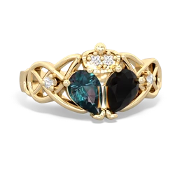 Onyx 'One Heart' Celtic Knot Claddagh 14K Yellow Gold ring R5322