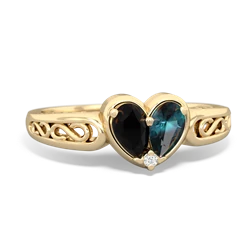 Onyx Filligree 'One Heart' 14K Yellow Gold ring R5070