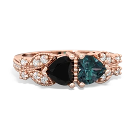 Onyx Diamond Butterflies 14K Rose Gold ring R5601