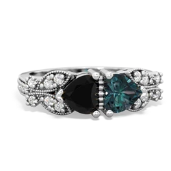 Onyx Diamond Butterflies 14K White Gold ring R5601