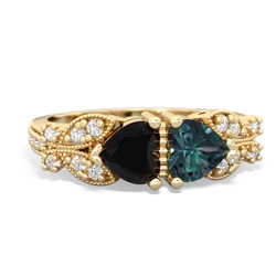 Onyx Diamond Butterflies 14K Yellow Gold ring R5601