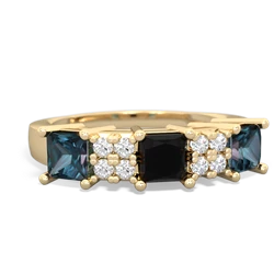 Onyx Three Stone Diamond Cluster 14K Yellow Gold ring R2592