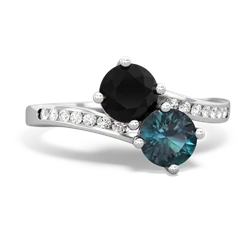 Onyx Channel Set Two Stone 14K White Gold ring R5303