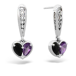 Onyx Filligree Heart 14K White Gold earrings E5070