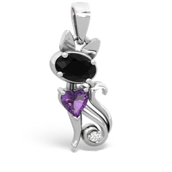 Onyx Kitten 14K White Gold pendant P5780