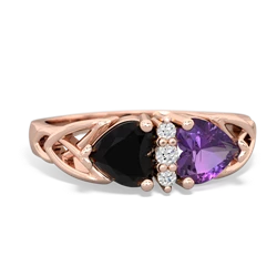 Onyx Celtic Knot Double Heart 14K Rose Gold ring R5040