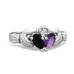 Onyx 'Our Heart' Claddagh 14K White Gold ring R2388