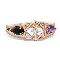 Onyx Hearts Intertwined 14K Rose Gold ring R5880