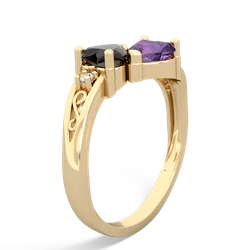 Onyx Snuggling Hearts 14K Yellow Gold ring R2178