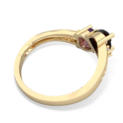 Onyx Snuggling Hearts 14K Yellow Gold ring R2178