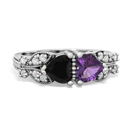 Onyx Diamond Butterflies 14K White Gold ring R5601