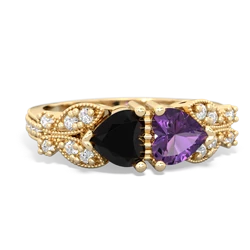 Onyx Diamond Butterflies 14K Yellow Gold ring R5601