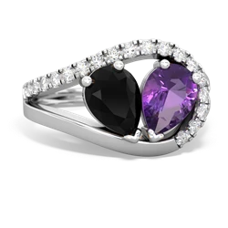 Onyx Nestled Heart Keepsake 14K White Gold ring R5650