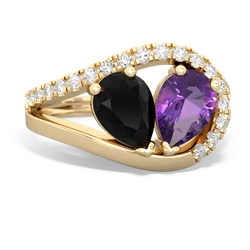 Onyx Nestled Heart Keepsake 14K Yellow Gold ring R5650