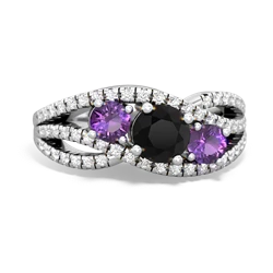 Onyx Three Stone Aurora 14K White Gold ring R3080