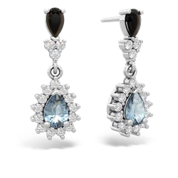 Onyx Halo Pear Dangle 14K White Gold earrings E1882