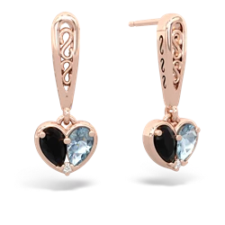 Onyx Filligree Heart 14K Rose Gold earrings E5070