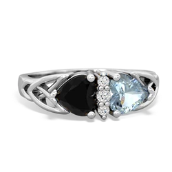 Onyx Celtic Knot Double Heart 14K White Gold ring R5040