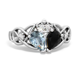 Onyx 'One Heart' Celtic Knot Claddagh 14K White Gold ring R5322