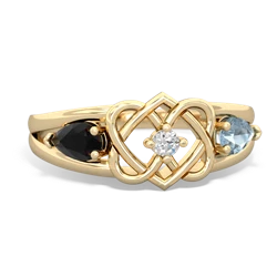 Onyx Hearts Intertwined 14K Yellow Gold ring R5880