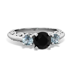 Onyx Art Deco Eternal Embrace Engagement 14K White Gold ring C2003