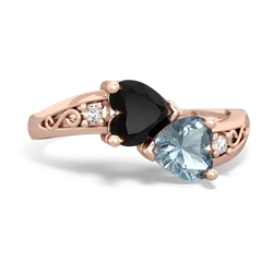 Onyx Snuggling Hearts 14K Rose Gold ring R2178