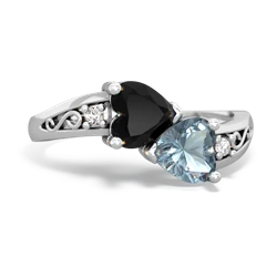 Onyx Snuggling Hearts 14K White Gold ring R2178