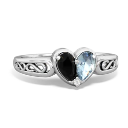 Onyx Filligree 'One Heart' 14K White Gold ring R5070