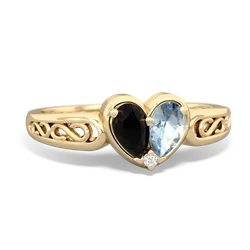 Onyx Filligree 'One Heart' 14K Yellow Gold ring R5070