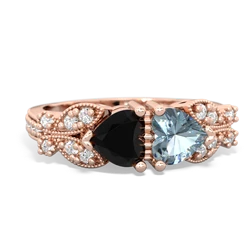 Onyx Diamond Butterflies 14K Rose Gold ring R5601