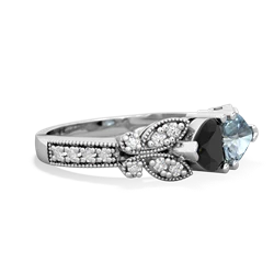 Onyx Diamond Butterflies 14K White Gold ring R5601