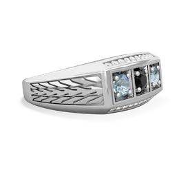 Onyx Three Stone Tire Tread Men's 14K White Gold ring R0520