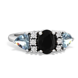 Onyx Antique Style Three Stone 14K White Gold ring R2186