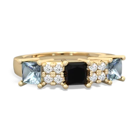 Onyx Three Stone Diamond Cluster 14K Yellow Gold ring R2592