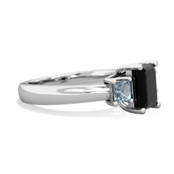 Onyx Three Stone Emerald-Cut Trellis 14K White Gold ring R4021