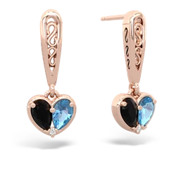 Onyx Filligree Heart 14K Rose Gold earrings E5070