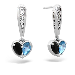 Onyx Filligree Heart 14K White Gold earrings E5070