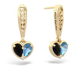 Onyx Filligree Heart 14K Yellow Gold earrings E5070