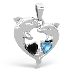 Onyx Dolphin Heart 14K White Gold pendant P5820