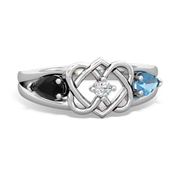 Onyx Hearts Intertwined 14K White Gold ring R5880