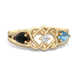 Onyx Hearts Intertwined 14K Yellow Gold ring R5880