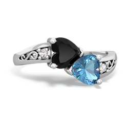 Onyx Snuggling Hearts 14K White Gold ring R2178