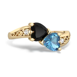 Onyx Snuggling Hearts 14K Yellow Gold ring R2178